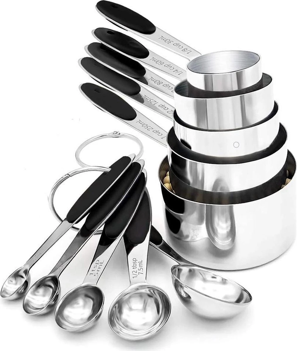 10-delige Set Maatlepels & Maatbekers - Hoogwaardig Roestvrij Staal (RVS) - Maatlepel Set - Maat Cups & Spoons - Met Exacte Hoeveelheden 3 10-delige Set Maatlepels & Maatbekers - Hoogwaardig Roestvrij Staal (RVS) - Maatlepel Set - Maat Cups & Spoons - Met Exacte Hoeveelheden