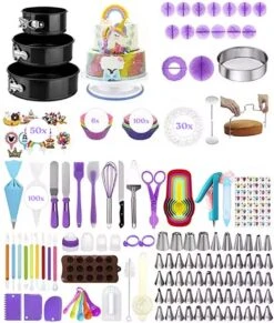 Merkloos Taart Decoratie Bakset - 407 Delig - Spuitzak Met Spuitmondjes - Taartplateau - Taartvorm - Taarttopper