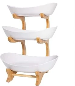 DESIGN Fruitschaal - Etagere 3 Laags – Landelijk Fruitmand Hout Keramiek - Schaal Decoratie - Voor Fruit / Groente / Snacks / Cadeau Brood -KitchenAids Winkel 1044x1200