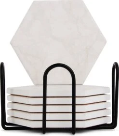 Castagnola Keramische Onderzetters Met Houder – Onderzetters Voor Glazen – Onderzetters Design – Onderzettersset – Drink Onderzetters – Keramisch – Kurk – Set Van 6 – Offwhite -KitchenAids Winkel 1050x1200 1