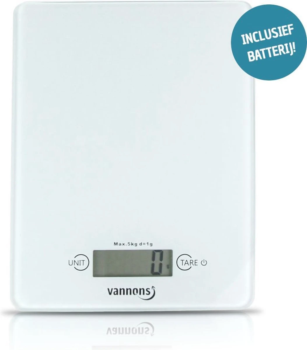 Vannons - Keukenweegschaal - Keukenweegschaal Digitaal - Precisie Weegschaal Tot 5 Kilo - Glas - Wit 3 Vannons - Keukenweegschaal - Keukenweegschaal Digitaal - Precisie Weegschaal Tot 5 Kilo - Glas - Wit