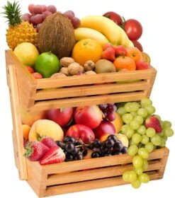 Fruitmand – 2 Laags – Hout – Aardappelbak - Aanrecht Organiser - Fruitkistje - Fruitschaal – Fruitmand -Schaal Decoratie - Voor Fruit / Groente / Snacks / Brood