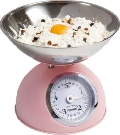 Bestron Analooge Keukenweegschaal, Met Afneembare Kom & 5kg Capaciteit, Retro Design, Kleur: Roze