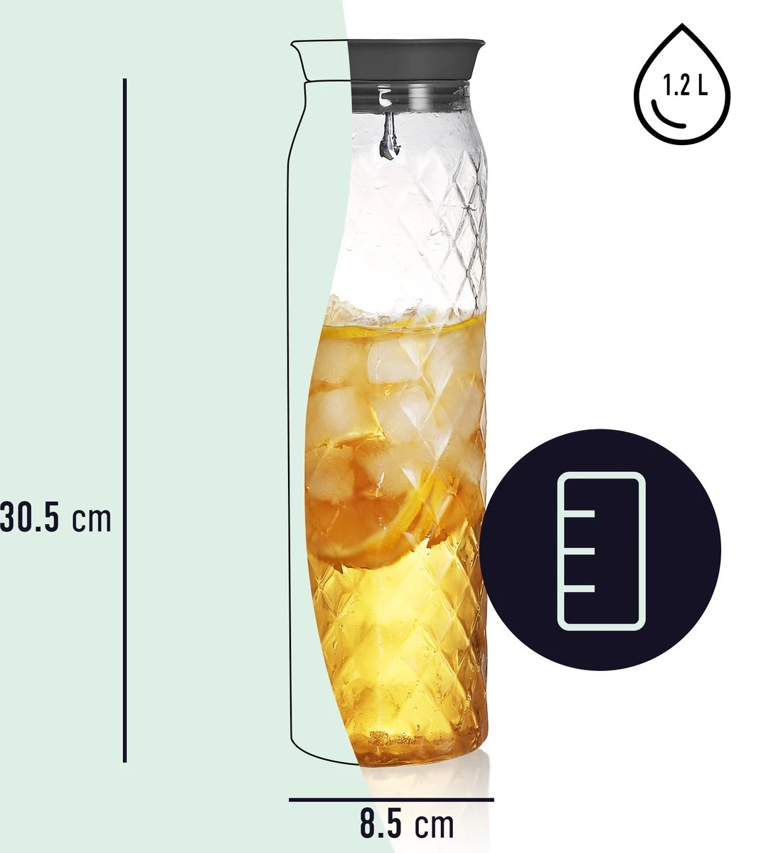 Waterkaraf 1.2L - Schenkkan Uit Glas - Waterkan Met Filter En Deksel 6 Waterkaraf 1.2L - Schenkkan Uit Glas - Waterkan Met Filter En Deksel - Afbeelding 4