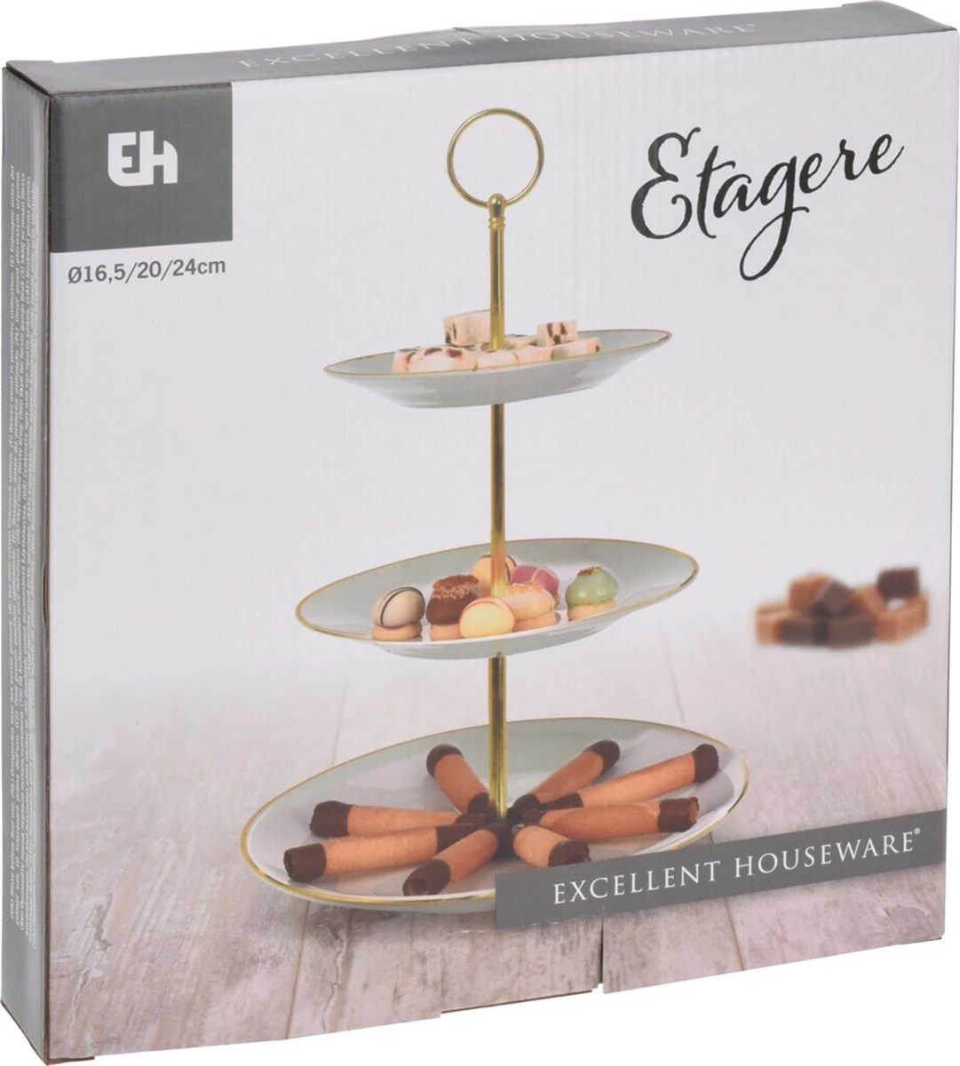 Excellent Houseware Etagère 3 Laags - Porselein - Goud 5 Excellent Houseware Etagère 3 Laags - Porselein - Goud - Afbeelding 3