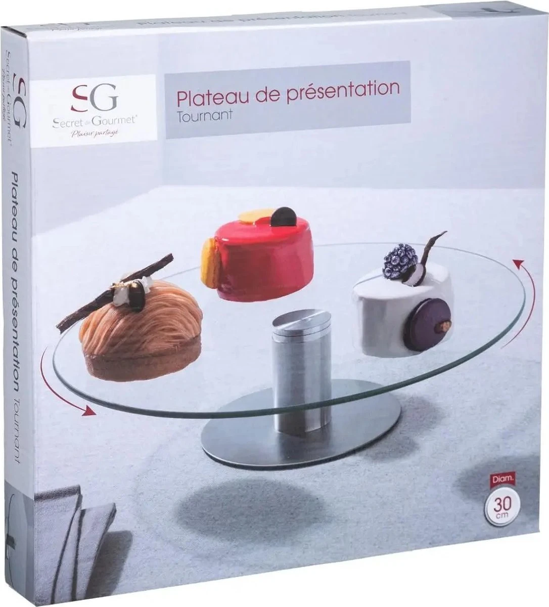 "Secret De Gourmet" Taartplateau Draaibaar | Taartplateau Met Voet | Taartbord | Taart Draaiplateau | Duurzaam | Glas / RVS | Ø 30cm 4 "Secret De Gourmet" Taartplateau Draaibaar | Taartplateau Met Voet | Taartbord | Taart Draaiplateau | Duurzaam | Glas / RVS | Ø 30cm - Afbeelding 2