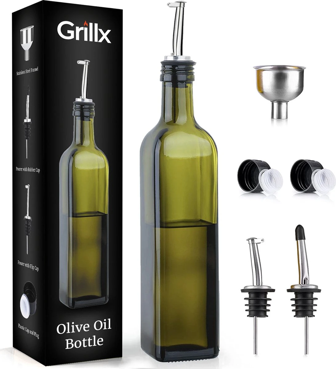 GrillX Olijfolie Fles Met Schenktuit - 500ml - Glazen Oliefles - Inclusief Schenkteut, Trechter & Accessoires - BBQ Accesoires - Sprayer 3 GrillX Olijfolie Fles Met Schenktuit - 500ml - Glazen Oliefles - Inclusief Schenkteut, Trechter & Accessoires - BBQ Accesoires - Sprayer