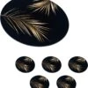 Onderzetters Voor Glazen - Goud Print - Zwart - Rond - Planten - Onderleggers Voor Glazen - 10x10 Cm - 6 Stuks -KitchenAids Winkel 1097x1200 3