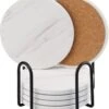 Sincer Keramische Onderzetters Voor Glazen Met Houder – Set Van 6 Witte Keramische/Marmeren Onderleggers –Luxe/Modern Design - Premium Kwaliteit – Kurken Antislip Onderkant – Hittebestendig – Zeer Absorberend – Rond – Duurzaam/Milieuvriendelijk -KitchenAids Winkel 1102x1200 1