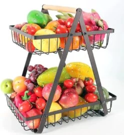 Clear Living - Fruitschaal Large - Fruitmand - Fruitschaal Zwart - Fruitschaal Metaal - Fruitschaal 2 Lagen - Zwart - Large