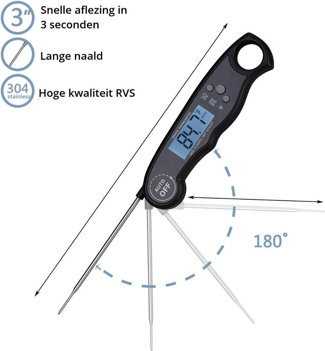 Igoods Digitale Thermometer Voor Keuken, Koken, Voedsel Melk, Vlees, Oven, BBQ, Water, Thee Voor Binnen En Buiten, Waterdicht, RVS, Ultrasnel 7 Igoods Digitale Thermometer Voor Keuken, Koken, Voedsel Melk, Vlees, Oven, BBQ, Water, Thee Voor Binnen En Buiten, Waterdicht, RVS, Ultrasnel - Afbeelding 5