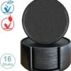 Luxe Leren Onderzetters Met Houder - 16 Stuks - Onderleggers Voor Glazen - Glasonderzetters Voor Op Tafel - Coasters - Zwart - Rond -KitchenAids Winkel 1112x1200
