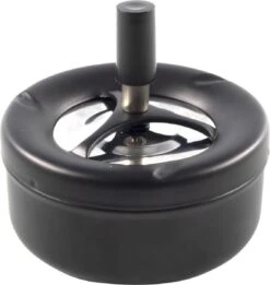 Excellent Houseware Ronde Draai/druk Terras Asbak Zwart RVS 12 X 7 Cm - Buiten Asbakken