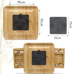 AWEMOZ Borrelplank Hout - Tapasplank Uitschuifbaar- Serveerplank Hout - Kaasplank Met Kaasmesjes - Bamboe Hout - Keramische Plaat -KitchenAids Winkel 1146x1200