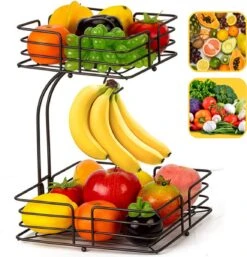 SensaHome - Fruitmand Met Bananenhouder - Vierkant 2-Laags Zwart - Fruitschaal - Etagere - Metaal - Industrial - Modern 26 SensaHome - Fruitmand Met Bananenhouder - Vierkant 2-Laags Zwart - Fruitschaal - Etagere - Metaal - Industrial - Modern -KitchenAids Winkel 1153x1200