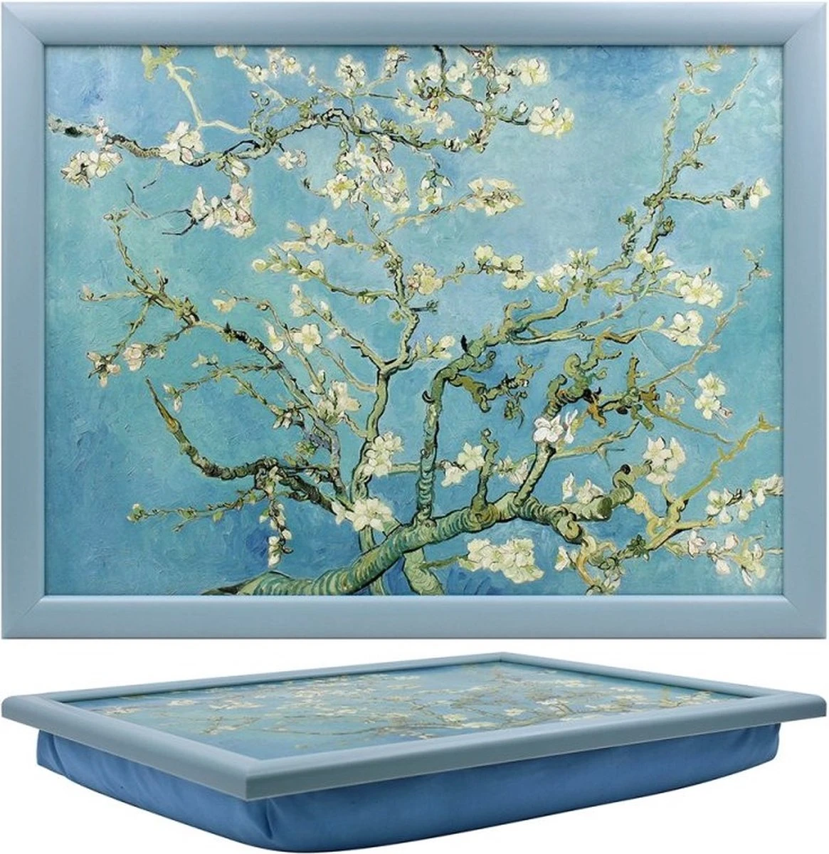 Laptray, Schootkussen, Schoottafel, Laptoptafel, Dienblad Met Kussen Amandelbloesem - Blauw - 44x33x6 Cm 3 Laptray, Schootkussen, Schoottafel, Laptoptafel, Dienblad Met Kussen Amandelbloesem - Blauw - 44x33x6 Cm