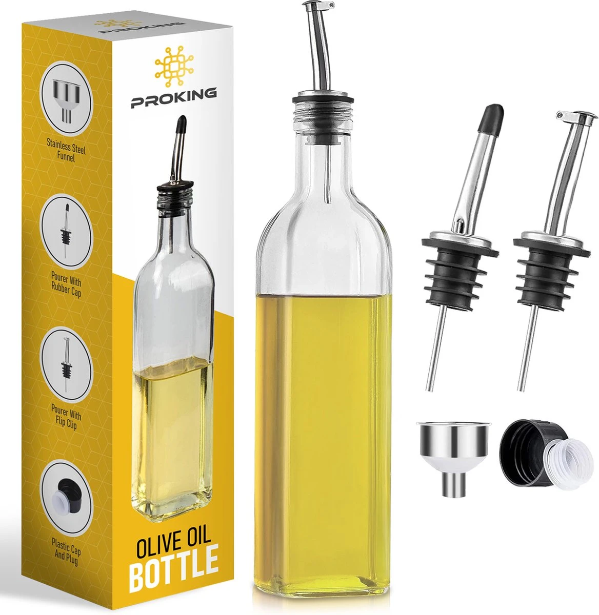 PROKING Olijfolie Fles Met Schenktuit – Olijfoliefles – Schenktuit Olijfolie – Glazen Oliefles – Inclusief Schenktuit, Dop & Trechter – 500 Ml 3 PROKING Olijfolie Fles Met Schenktuit – Olijfoliefles – Schenktuit Olijfolie – Glazen Oliefles – Inclusief Schenktuit, Dop & Trechter – 500 Ml