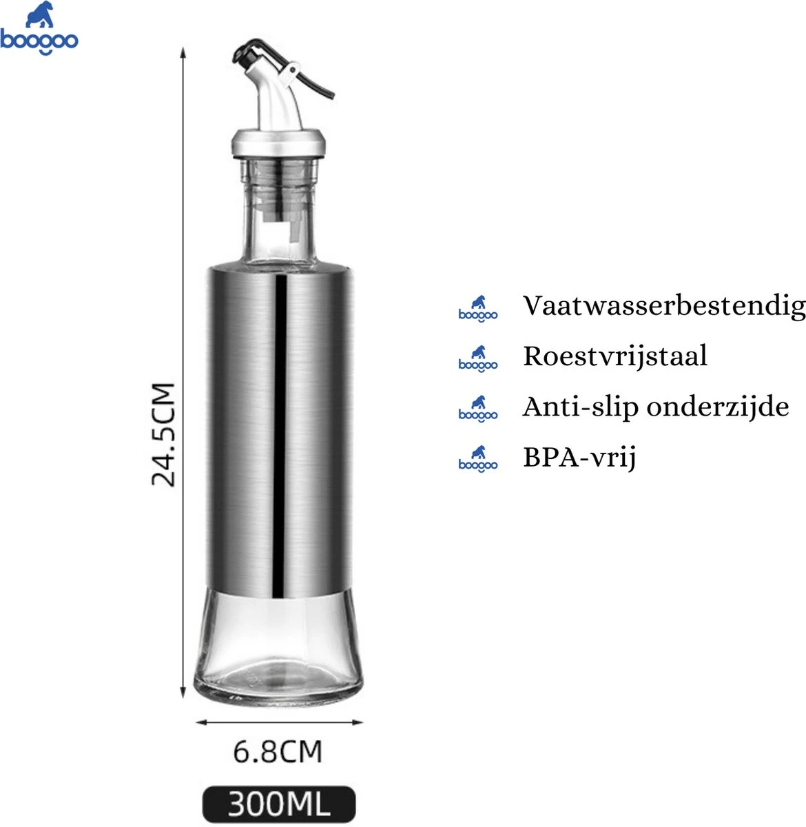 BooGoo® - RVS Oliefles Deluxe - Oliefles Met Schenktuit En Accessoires - Olijfolie Fles - Olie Fles Glas 7 BooGoo® - RVS Oliefles Deluxe - Oliefles Met Schenktuit En Accessoires - Olijfolie Fles - Olie Fles Glas - Afbeelding 5