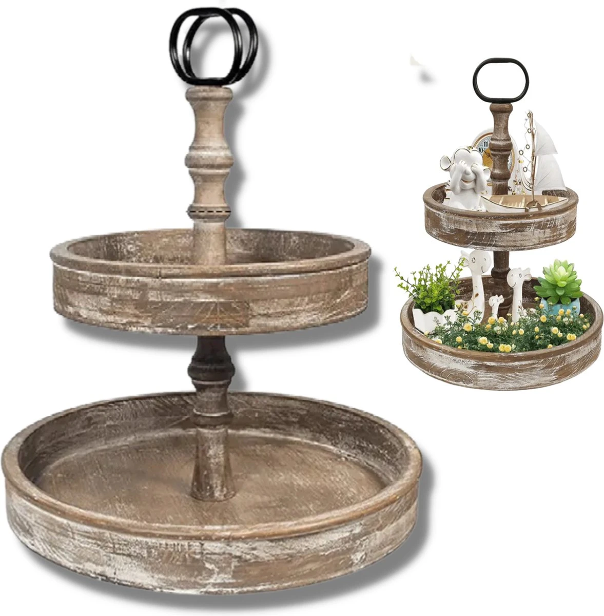 Pazzo Goods - Etagere - 2 Laags - Landelijk - Houten Etagere - 7 Pazzo Goods - Etagere - 2 Laags - Landelijk - Houten Etagere - - Afbeelding 5