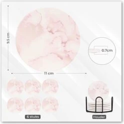 Castagnola Keramische Onderzetters Met Houder – Onderzetters Voor Glazen – Onderzetters Design – Onderzettersset – Drink Onderzetters – Keramisch – Kurk – Set Van 6 – Roze/Wit -KitchenAids Winkel 1198x1200 10