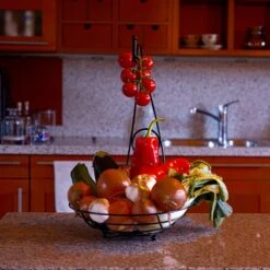 Merkloos Fruitmand Met Banaanhouder – Fruitschaal Zwart – Fruitmand Zwart Metaal – Bananenhouder – Fruitmand Hangend - Decoratieve Schaal – Keuken – 27x27x39 -KitchenAids Winkel 1199x1200