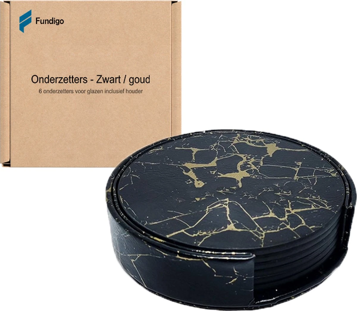 Onderzetters Voor Glazen - Leren Onderzetters - Onderzetters - Zwart / Goud - Marmer Look - 6 Stuks - Inclusief Luxe Houder 4 Onderzetters Voor Glazen - Leren Onderzetters - Onderzetters - Zwart / Goud - Marmer Look - 6 Stuks - Inclusief Luxe Houder - Afbeelding 2
