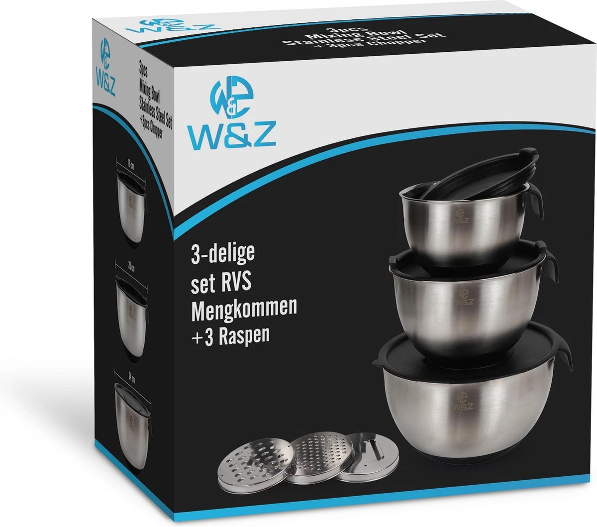 W&Z® Mengkommen Met Deksel - Beslagkom RVS - Siliconen Bodem - 12-delig - Stapelbare Saladekommen - Luchtdichte Deksels - Verstelbare Raspen - Mengkom RVS Met Maataanduiding - Spatel - Garde 8 W&Z® Mengkommen Met Deksel - Beslagkom RVS - Siliconen Bodem - 12-delig - Stapelbare Saladekommen - Luchtdichte Deksels - Verstelbare Raspen - Mengkom RVS Met Maataanduiding - Spatel - Garde - Afbeelding 6