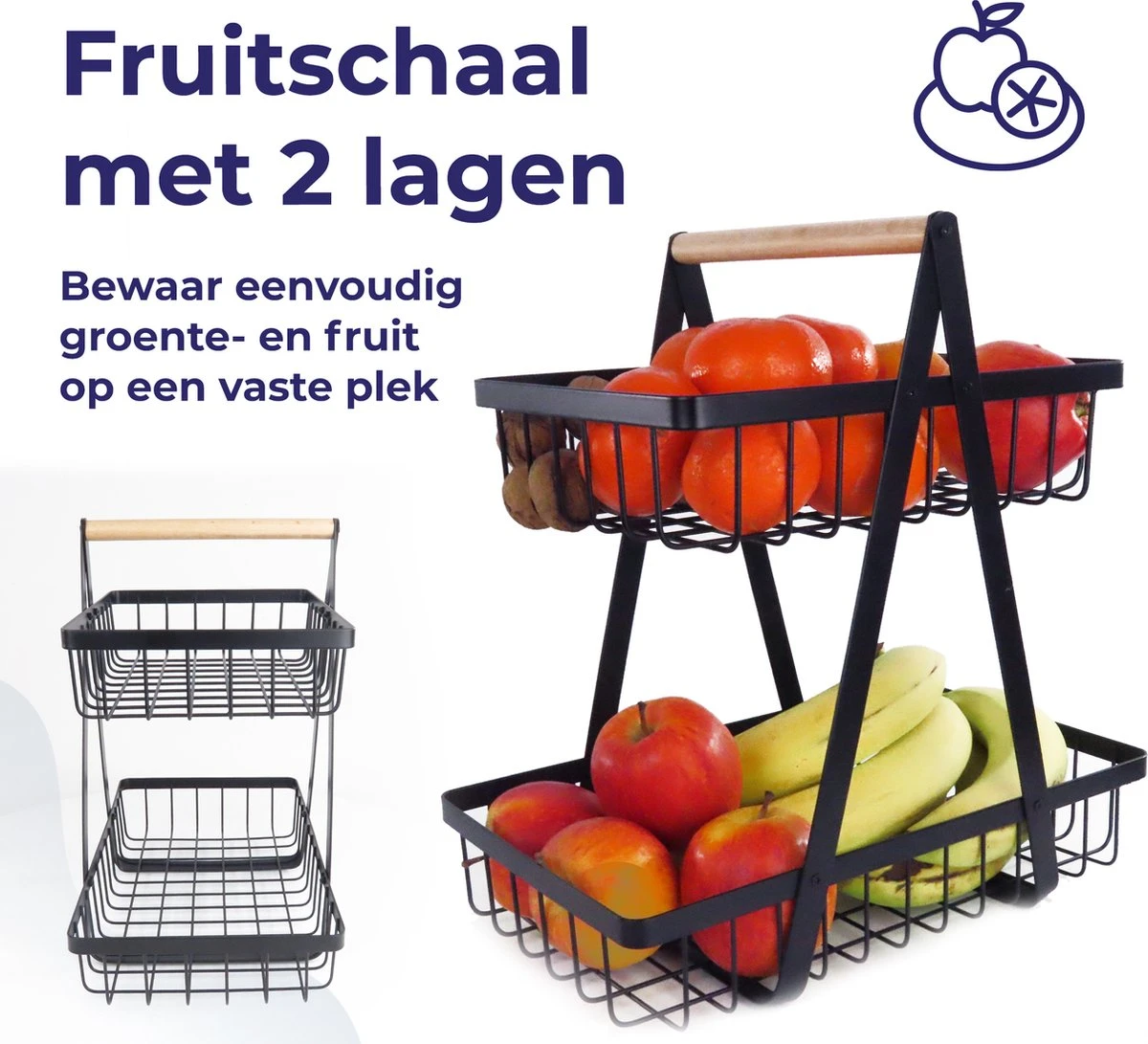 Fruitschaal Etagere 2 Lagen Voor Keuken - Large - 30x18x32 - Fruitmand Zwart Metaal - Keuken Organizer - Industrieel 5 Fruitschaal Etagere 2 Lagen Voor Keuken - Large - 30x18x32 - Fruitmand Zwart Metaal - Keuken Organizer - Industrieel - Afbeelding 3
