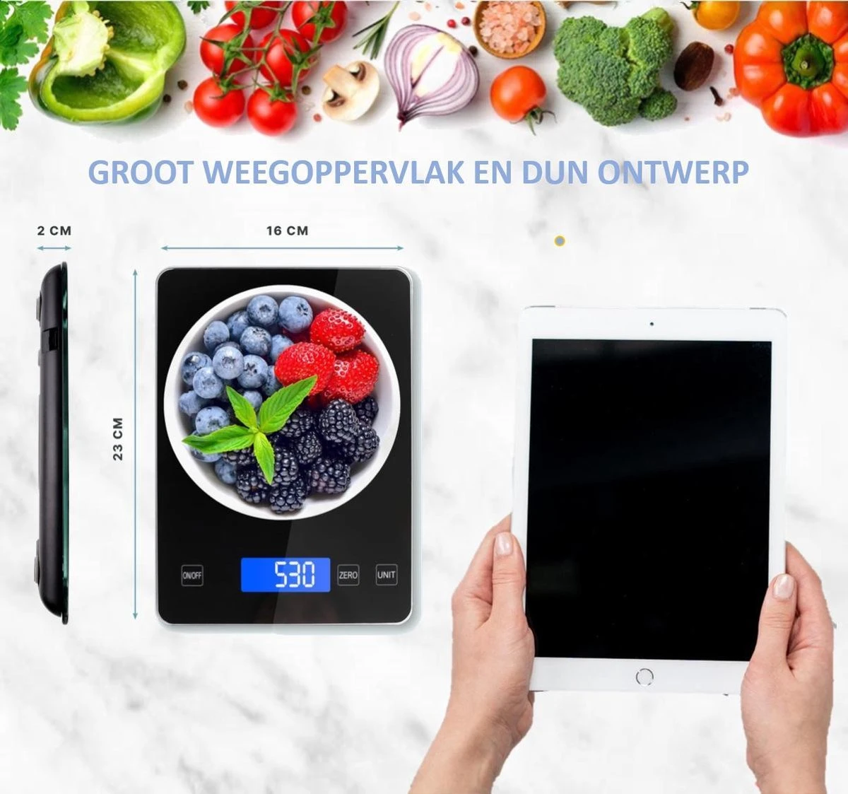 Hermanos® Digitale Precisie Keukenweegschaal - Weegschaal Keuken - 1 Gr Tot 15 Kg - Tarra Functie - Bluetooth Met Voedingsapp - Incl. Batterijen - Zwart 11 Hermanos® Digitale Precisie Keukenweegschaal - Weegschaal Keuken - 1 Gr Tot 15 Kg - Tarra Functie - Bluetooth Met Voedingsapp - Incl. Batterijen - Zwart - Afbeelding 9