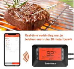 Hermanos® Digitale BBQ Thermometer Draadloos - Vleesthermometer - Oventhermometer - Bluetooth Met App - 2 Meetsondes - Magneet - Incl. Batterijen -KitchenAids Winkel 1200x1123 6