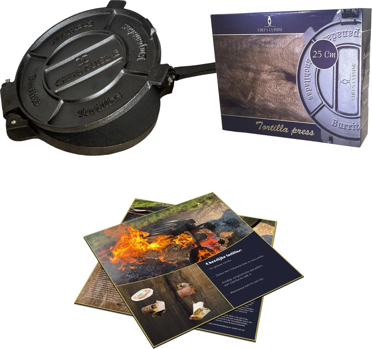 Chefs Cuisine Tortilla Pers - Roti Maker - Tortilla - Gietijzer - ⌀25 4 Chefs Cuisine Tortilla Pers - Roti Maker - Tortilla - Gietijzer - ⌀25 - Afbeelding 2