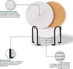 Sincer Keramische Onderzetters Voor Glazen Met Houder – Set Van 6 Witte Keramische/Marmeren Onderleggers –Luxe/Modern Design - Premium Kwaliteit – Kurken Antislip Onderkant – Hittebestendig – Zeer Absorberend – Rond – Duurzaam/Milieuvriendelijk -KitchenAids Winkel 1200x1135 3