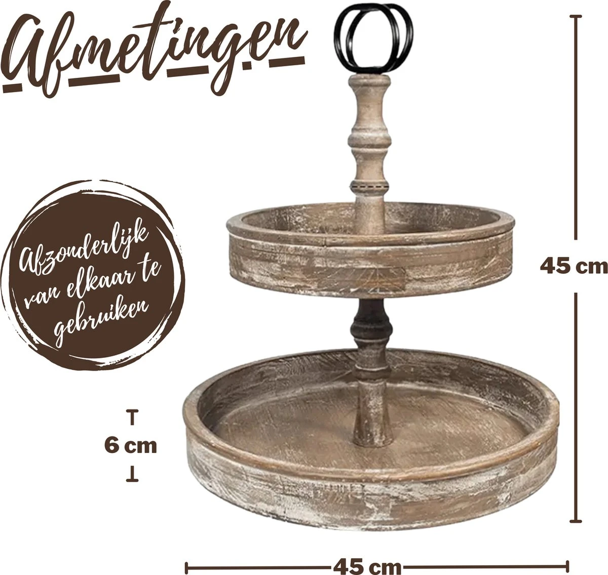 Pazzo Goods - Etagere - 2 Laags - Landelijk - Houten Etagere - 6 Pazzo Goods - Etagere - 2 Laags - Landelijk - Houten Etagere - - Afbeelding 4