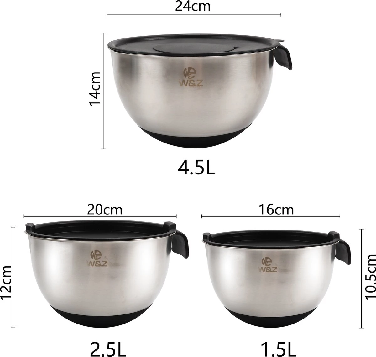 W&Z® Mengkommen Met Deksel - Beslagkom RVS - Siliconen Bodem - 12-delig - Stapelbare Saladekommen - Luchtdichte Deksels - Verstelbare Raspen - Mengkom RVS Met Maataanduiding - Spatel - Garde 10 W&Z® Mengkommen Met Deksel - Beslagkom RVS - Siliconen Bodem - 12-delig - Stapelbare Saladekommen - Luchtdichte Deksels - Verstelbare Raspen - Mengkom RVS Met Maataanduiding - Spatel - Garde - Afbeelding 8