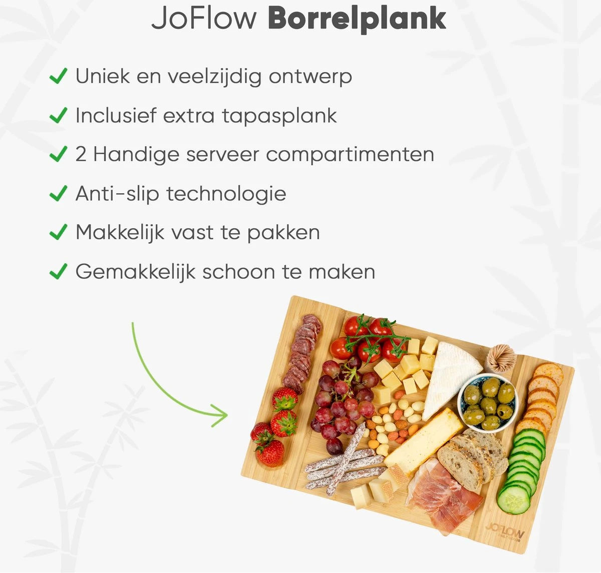 JoFlow® Premium Borrelplank Of Tapasplank Bamboe Hout | Kaasplank Of Serveerplank| INCL. EXTRA Tapas Schaaltje 9 JoFlow® Premium Borrelplank Of Tapasplank Bamboe Hout | Kaasplank Of Serveerplank| INCL. EXTRA Tapas Schaaltje - Afbeelding 7