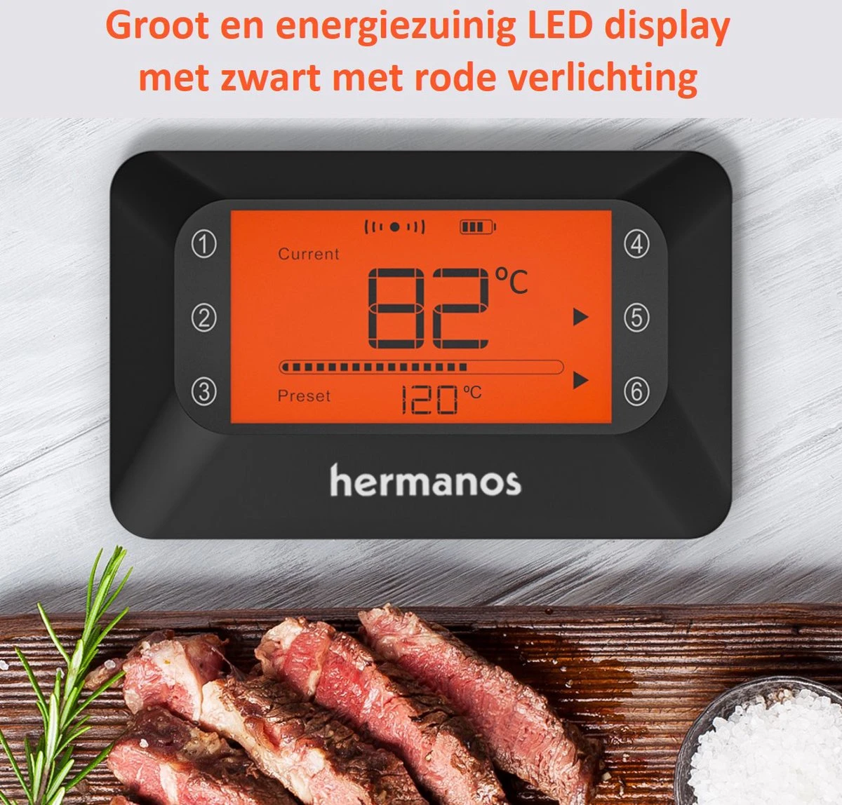 Hermanos® Digitale BBQ Thermometer Draadloos - Vleesthermometer - Oventhermometer - Bluetooth Met App - 6 Meetsondes - Magneet - Incl. Batterijen 9 Hermanos® Digitale BBQ Thermometer Draadloos - Vleesthermometer - Oventhermometer - Bluetooth Met App - 6 Meetsondes - Magneet - Incl. Batterijen - Afbeelding 7