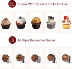 Premium Spuitzak Set Van 6 - Grote Herbruikbare Spuitzak Van Katoen, Vaatwasserbestendig Met Geschenkverpakking, 6 Roestvrijstalen Spuitmonden, Adapter, Reinigingsborstel En E-book Met Tips Van Kitchtic. -KitchenAids Winkel 1200x1148 9