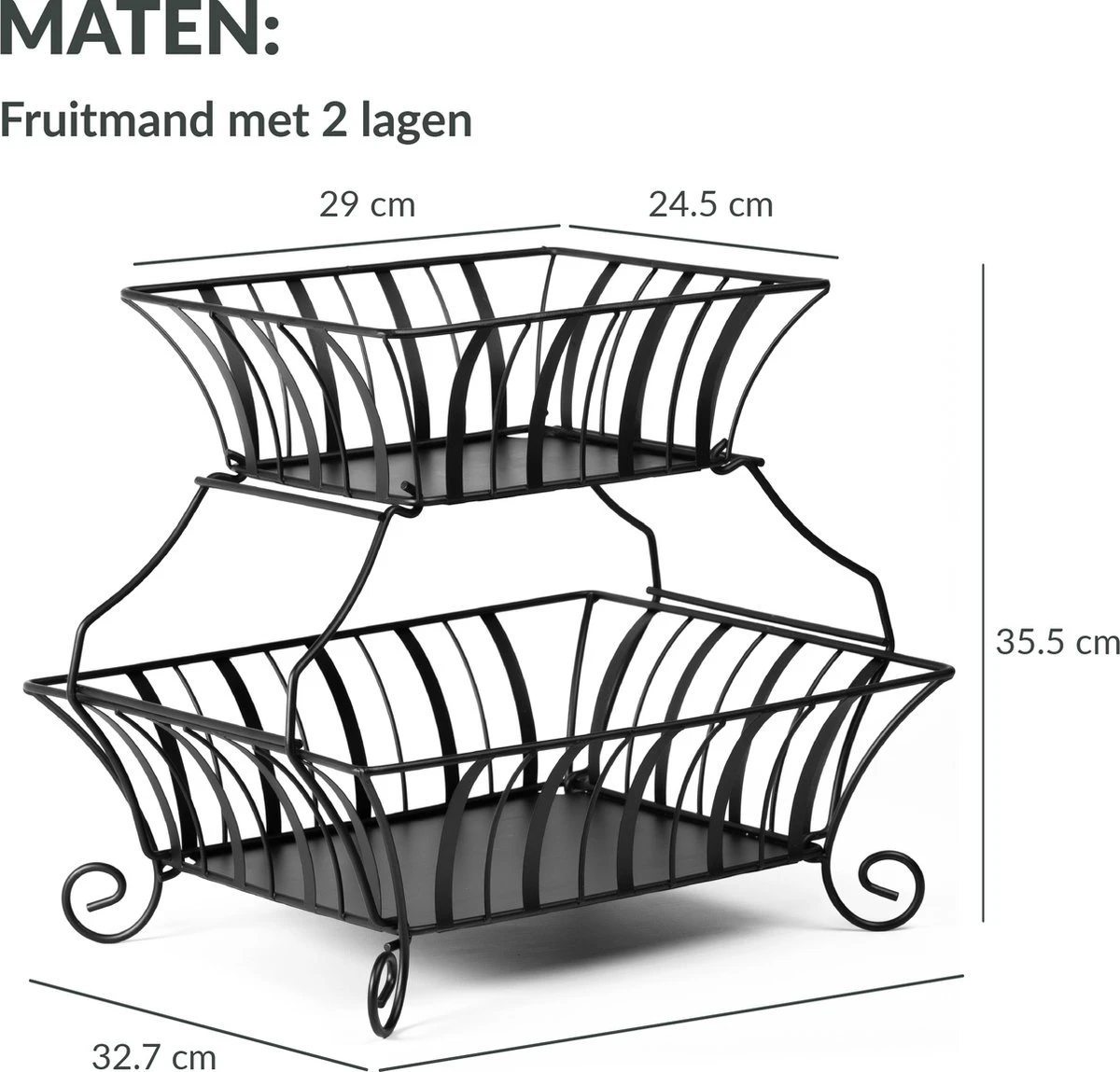 Chefarone Etagère - Fruit Etagère 2 Laags - Fruitmand Metaal - Fruitschaal - Groentemand - Opberger - Zwart 4 Chefarone Etagère - Fruit Etagère 2 Laags - Fruitmand Metaal - Fruitschaal - Groentemand - Opberger - Zwart - Afbeelding 2