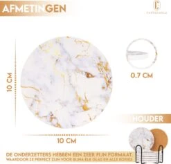 Castagnola Keramische Onderzetters Met Houder – Onderzetters Voor Glazen – Onderzetters Design – Onderzettersset – Drink Onderzetters – Keramisch – Kurk – Set Van 6 – Wit/Goud -KitchenAids Winkel 1200x1151 2