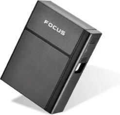 Sigarettenhouder |sigaretten Box | Sigaretten Doosje Met Aansteker | Sigaretten Opbergdoosje | Sigaretten Doosje 20 Stuks |sigaretten Koker | Sigaretten Doosje Metaal | Sigaretten Doosje Zwart| Sigaretten Etui | FOCUS + USB Kabul