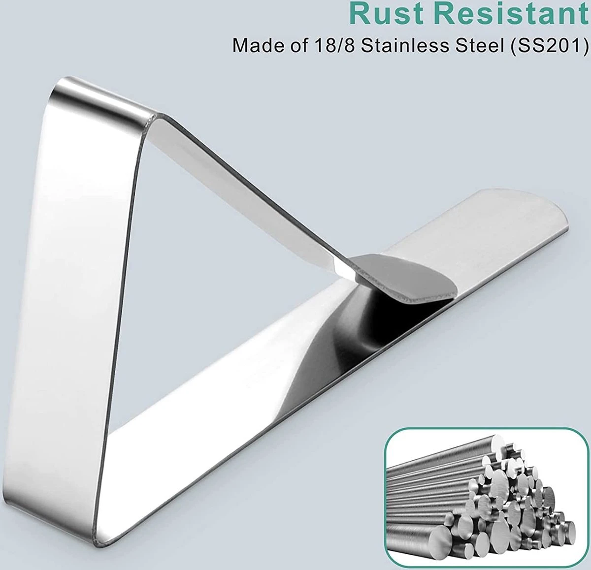 BOTC Tafelkleedklemmen –12 Stuks - Stevige Tafelklemmen Voor Tafellaken - Tafelkleed Gewichtjes –RVS 4 BOTC Tafelkleedklemmen –12 Stuks - Stevige Tafelklemmen Voor Tafellaken - Tafelkleed Gewichtjes –RVS - Afbeelding 2