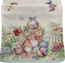 Merkloos Tafelkleed -Tafelloper - Gobelin - Pasen - Groen - Met Konijntjes - 45 X 140 Cm -KitchenAids Winkel 1200x1160