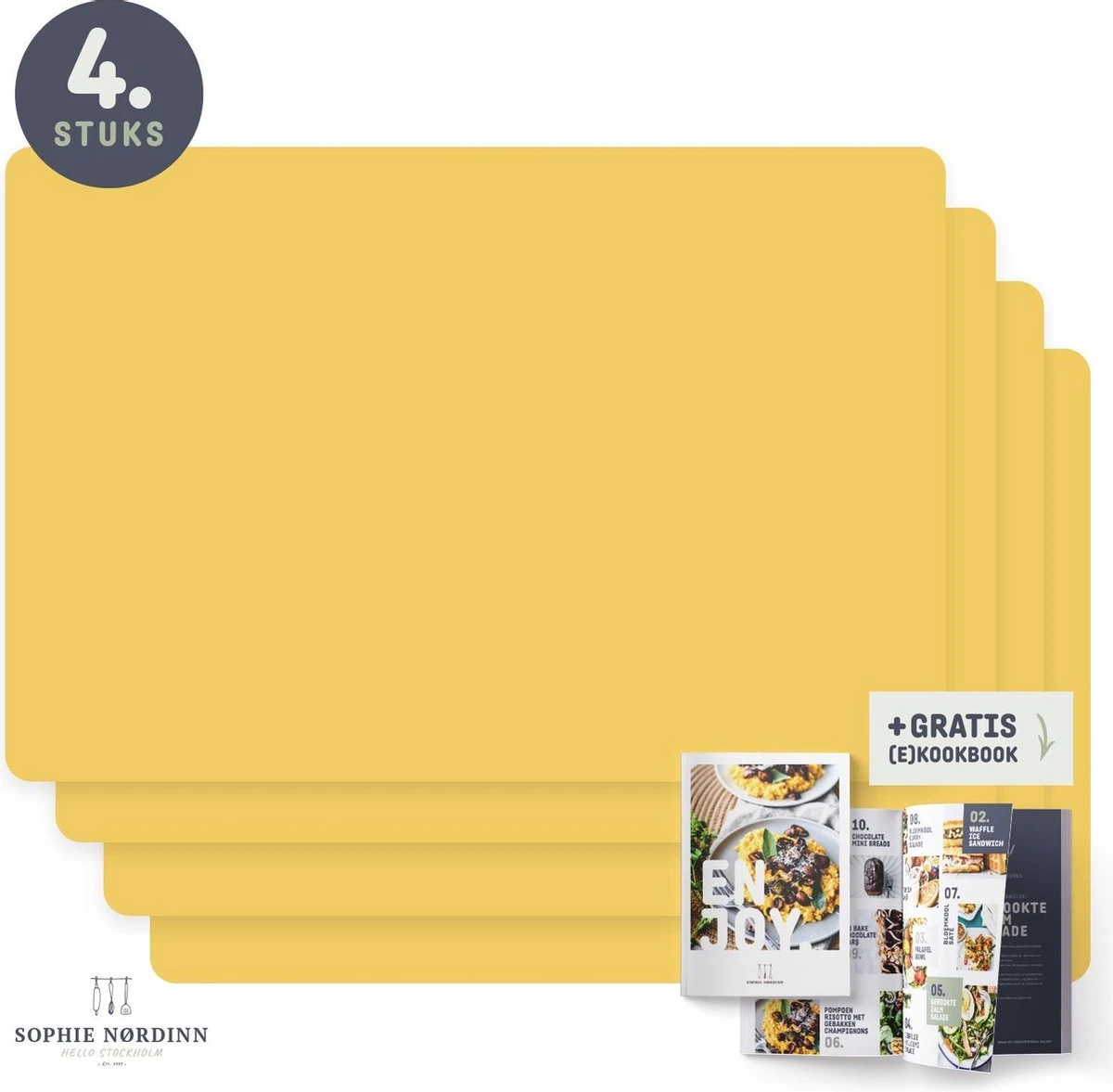 Placemats Van Sophie Nordinn® - Placemat Vaxjo (Geel) - Placemats Kunststof - Set 4 Stuks - 30x40 Cm 3 Placemats Van Sophie Nordinn® - Placemat Vaxjo (Geel) - Placemats Kunststof - Set 4 Stuks - 30x40 Cm