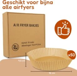 LuZana Airfryer Bakpapier 50 Stuks – Heteluchtfriteuse Wegwerp Bakjes – Ook Geschikt Voor Oven, Stomer & Magnetron – Airfryer Accesoires – Bruin - Bakpapier - Airfryer - INCLUSIEF GRATIS E-BOOK -KitchenAids Winkel 1200x1178 5
