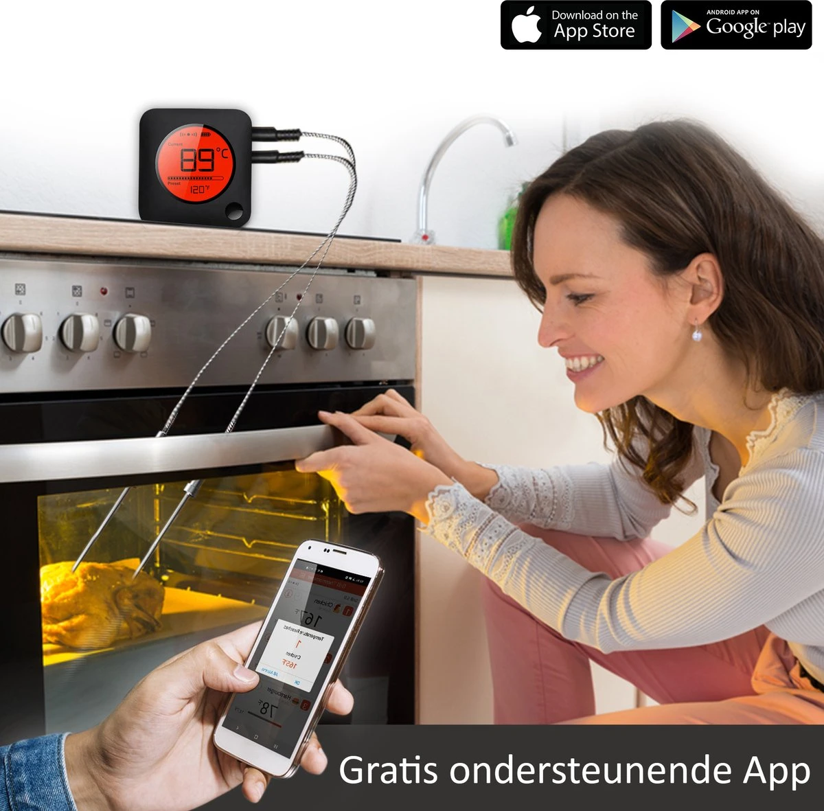 Claire BF-5 BBQ Thermometer - Vleesthermometer - Oventhermometer - Draadloos Met App - Incl. Batterijen En 4 Meetsondes 4 Claire BF-5 BBQ Thermometer - Vleesthermometer - Oventhermometer - Draadloos Met App - Incl. Batterijen En 4 Meetsondes - Afbeelding 2