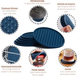 Castagnola Siliconen Onderzetters Met Houder – Onderzetters Voor Glazen – Onderzetters Design – Onderzettersset – Drink Onderzetters – Hoogwaardige Siliconen – Set Van 14 – Blauw -KitchenAids Winkel 1200x1182 2