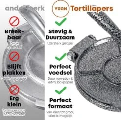 YUGN Tortilla Pers Roti Maker Hamburgerpers Inclusief 100 Stuks Bakpapier Vellen – Tortilla Maker Tortillapers Ook Als Wrap Taco En Hamburger Pers - Tortilla Press Veelzijdig En IJzersterk Gietijzer- Inclusief EBook - 19 CM Diameter - Cadeau -KitchenAids Winkel 1200x1183 8