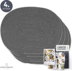 Placemats Van Sophie Nordinn® - Placemat Abisko (Donkergrijs) - Set (4 Stuks) Van Katoen - 43 Cm X 34 Cm