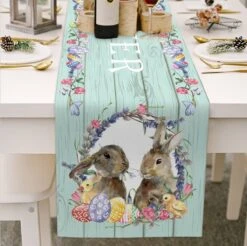 Merkloos Pasen Tafelloper - Pasen Decoratie - 33 X 180 Cm - Tafelkleden - Paashaas Motief -KitchenAids Winkel 1200x1195 1