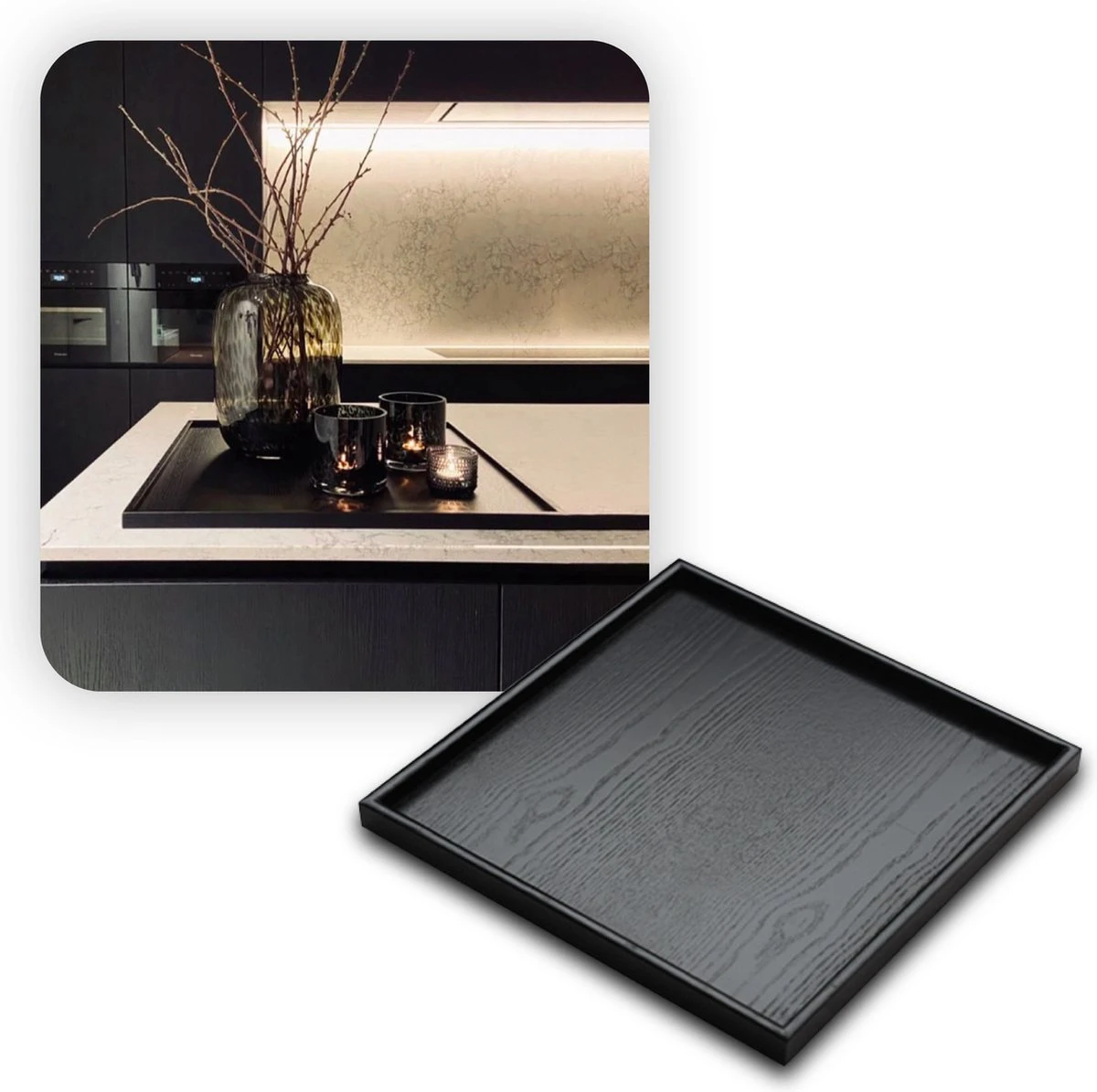 MIRO Houten Dienblad Vierkant - Decoratieve Dienbladen - Serveerblad - Sierblad - 30 X 30 CM - Zwart 3 MIRO Houten Dienblad Vierkant - Decoratieve Dienbladen - Serveerblad - Sierblad - 30 X 30 CM - Zwart